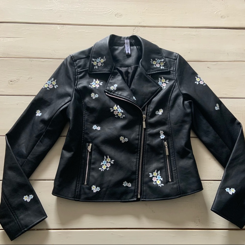 Design Lab Floral Faux Leather Jacket